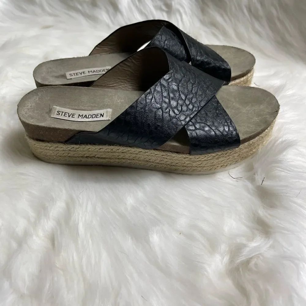 Steve Madden Hassie espadrilles platform black sandals size 8.5